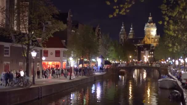 Amsterdam Netherlands April 2019 Basiliek Van Heilige Nicolaas Red Light — 비디오