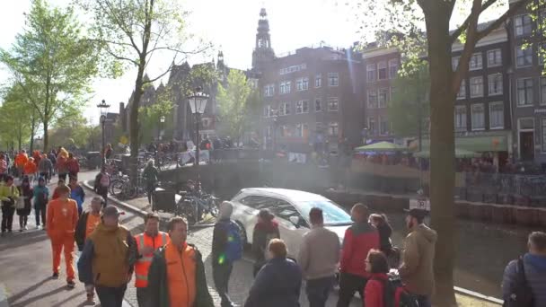 Amsterdam Países Bajos Abril 2019 Gente Celebra Día Del Rey — Vídeo de stock