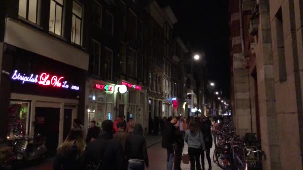 Amsterdam Hollandia 2019 Április City Street Tourists Night Time — Stock videók