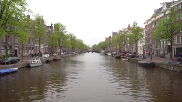 Amsterdão Países Baixos Abril 2019 Barcos Rio Amstel Pontes Sobre — Vídeo de Stock