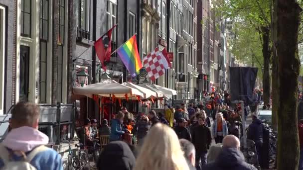 Amsterdam Hollandia 2019 Április Amszterdam Város Zászlója Szivárvány Meleg Zászló — Stock videók