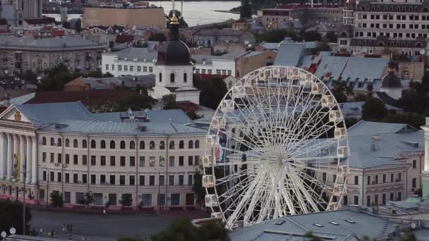 Kyiv Ucrania Podil Distrito Centro Kiev Hermoso Paisaje Panorámico Atardecer — Vídeos de Stock