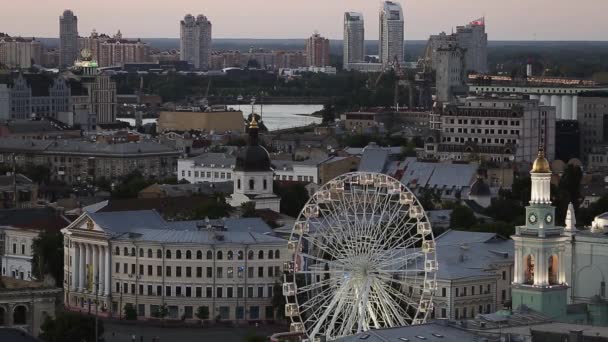 Kijów Ukraina Powiat Podil Centrum Kijowa Piękny Krajobraz Panoramiczny Zachodzie — Wideo stockowe