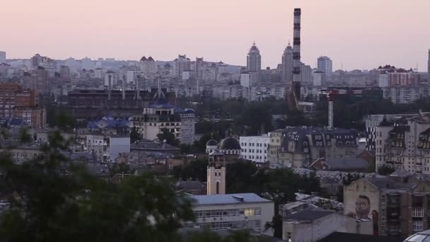 Kyiv Ucrânia Distrito Podil Centro Kiev Bela Paisagem Panorâmica Pôr — Vídeo de Stock