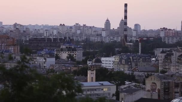 Kyiv Ucrania Podil Distrito Centro Kiev Hermoso Paisaje Panorámico Atardecer — Vídeos de Stock