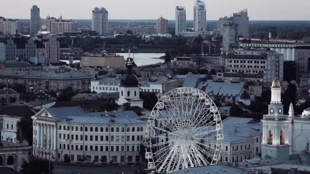 Kijev Ukrajna Podil Kerület Kijev Központjában Gyönyörű Panoráma Táj Naplementekor — Stock videók