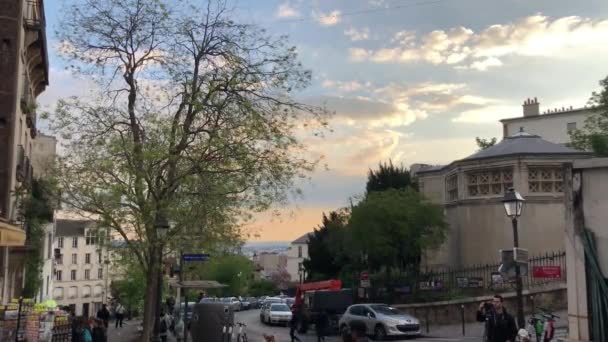 Paris France April 2019 Schöner Monmartre Hügel Bei Sonnenuntergang Gruppe — Stockvideo