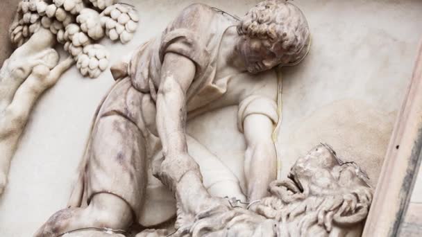 Mooie Duomo Milano Close Witte Marmeren Stenen Sculpturen Beelden Exterieur — Stockvideo