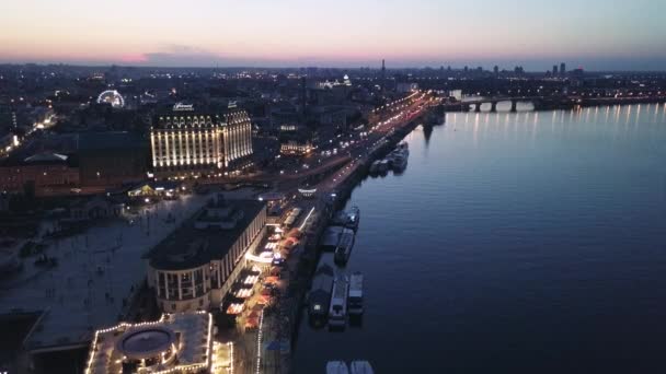 Kyiv Ucraina Distretto Podil Nel Centro Kiev Bellissimo Panorama Tramonto — Video Stock