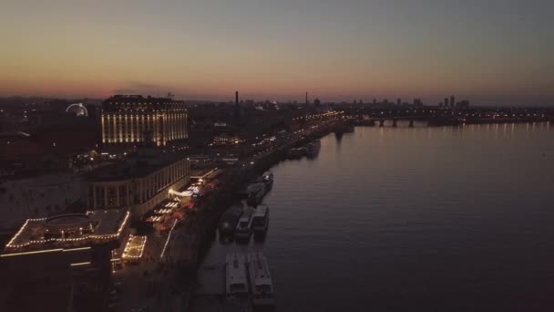 Kyiv Ucrania Podil Distrito Centro Kiev Hermoso Paisaje Panorámico Atardecer — Vídeo de stock