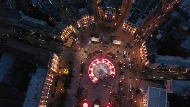 Fontes Praça Independência Maidan Nezalezhnosti Noite Kiev — Vídeo de Stock