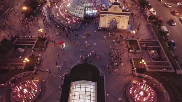 Fonteinen Independence Square Maidan Nezalezhnosti Nachts Kiev — Stockvideo
