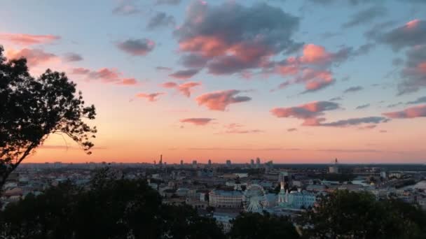 Uitzicht Nacht Kiev Dnjepr Rivier Rivier Station Historische Wijk Van — Stockvideo