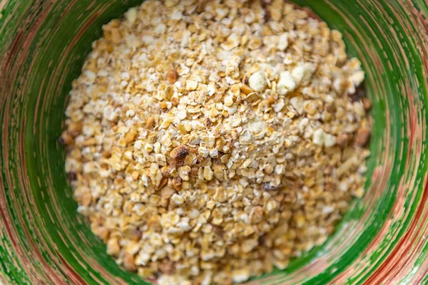 Oatmeal Breakfast Ceramic Bowl Shot Table Healthy Lunch Meal Ready — Stock Photo, Image