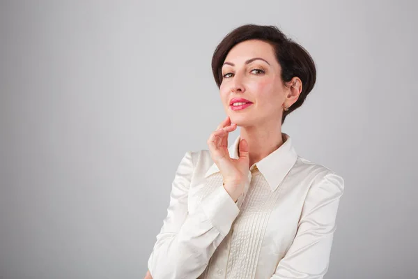 Mulher Negócios Retrato Modelo Feminino Branco Bonito Nos Anos Vestindo — Fotografia de Stock