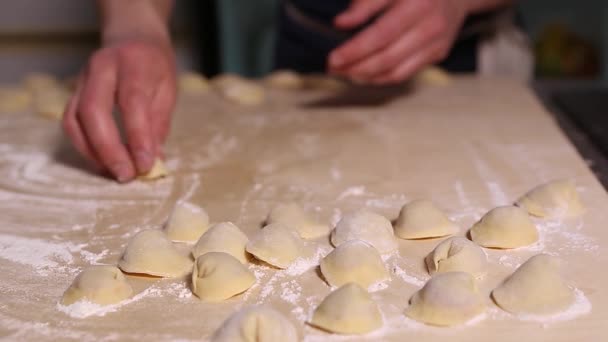 Matlagning Italiensk Kött Raviolis Närbild Videoklipp Chef Kockar Asiatiska Dumplings — Stockvideo