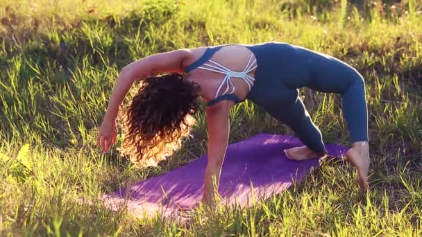 Jeune Femme Sportive Faisant Exercice Yoga Sur Tapis Extérieur Belle — Video