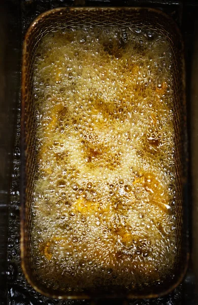 Horno Freidora Con Aceite Hirviendo Caliente Cocina Del Restaurante Comida — Foto de Stock