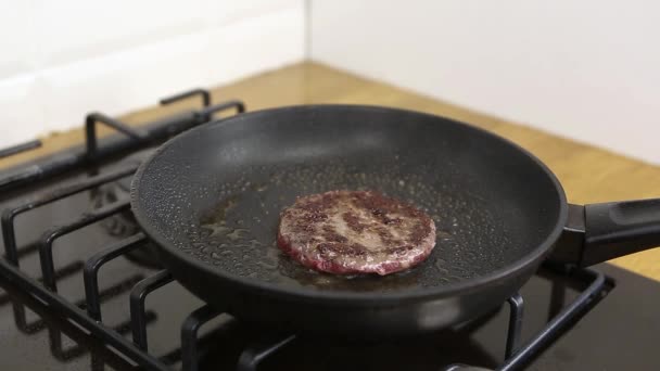 Beef Burger Cutlet Frying Oil Hot Pan Restaurant Kitchen Dinner — Stock Video