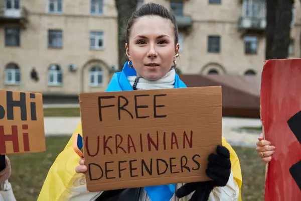 Offentlig Demonstration Släktingar Till Tillfångatagna Ukrainska Soldater Försvarare Azovstal Mariupol — Stockfoto