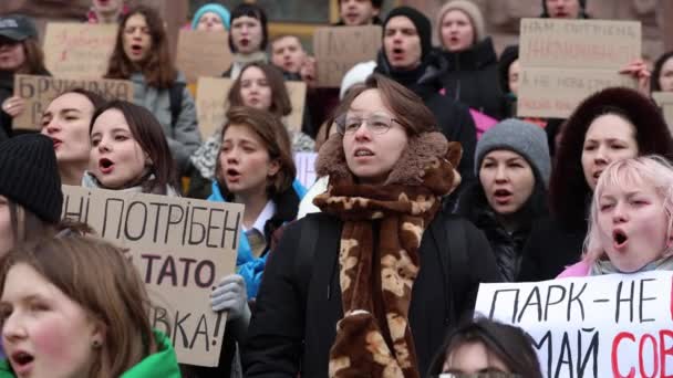 Демонстранты Кричат Единая Украина Ответ Мирную Демонстрацию Киев Февраля 2024 — стоковое видео