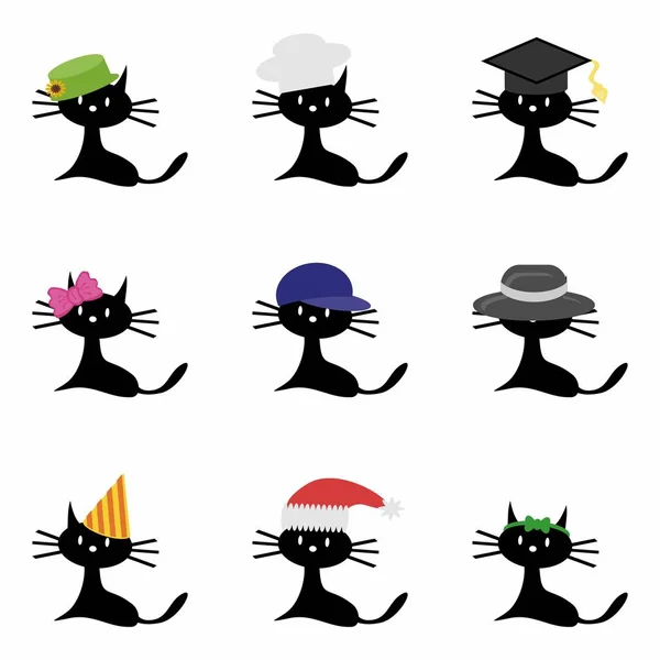 Kucing Dengan Topi Yang Berbeda - Stok Vektor