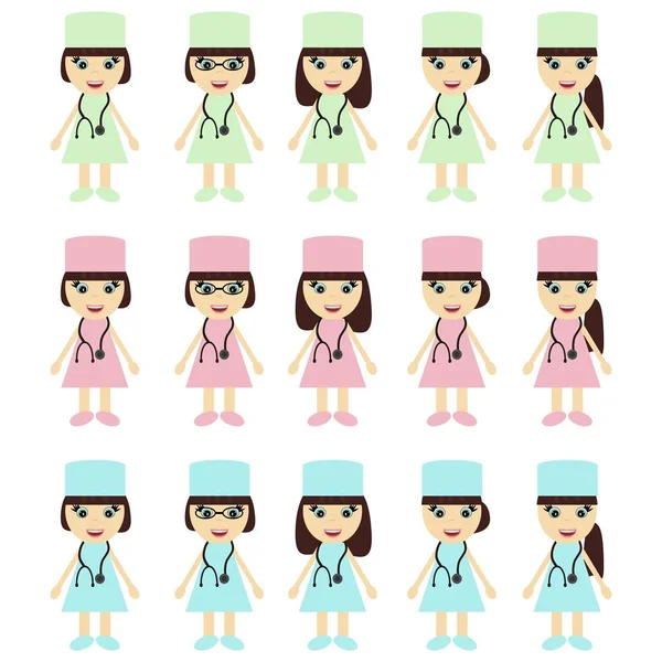 Girls Doctors White Background — Stock Vector