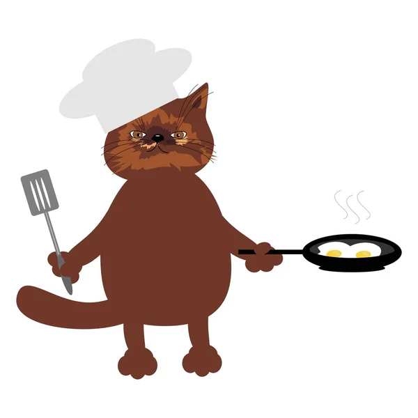 Nice Cat Cooking Eggs White Background — Stock Vector