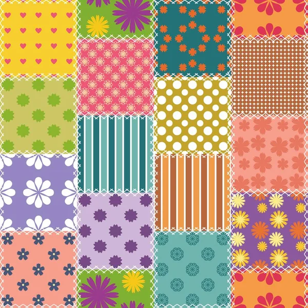 Fundo Patchwork Com Padrões Diferentes — Vetor de Stock