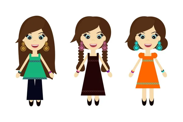 Chicas Agradables Estilo Étnico — Vector de stock