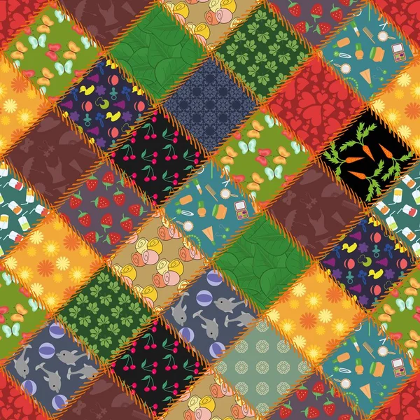 Fundo Patchwork Com Padrões Diferentes — Vetor de Stock