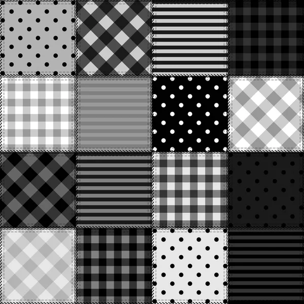 Black White Patchwork Background Different Patterns — Stock Vector