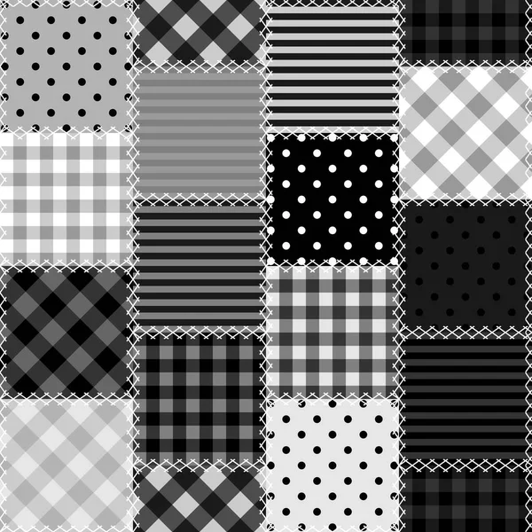 Fondo Patchwork Blanco Negro Con Diferentes Patrones — Vector de stock