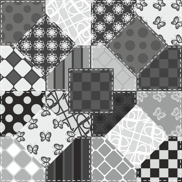 Zwart Wit Patchwork Achtergrond Met Verschillende Patronen — Stockvector