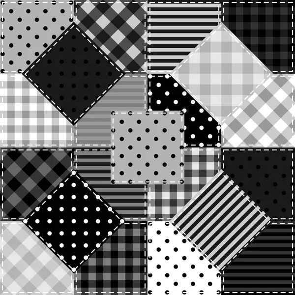 黑色和白色拼接背景与不同的模式 — 图库矢量图片