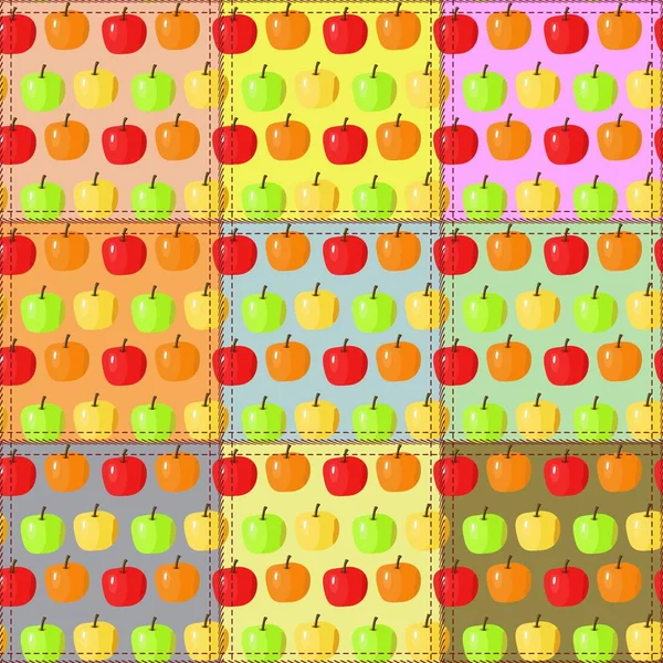 Patchwork Hintergrund Mit Äpfeln — Stockvektor