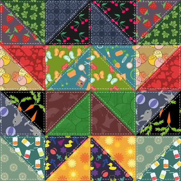 Fondo Patchwork Con Diferentes Patrones — Vector de stock