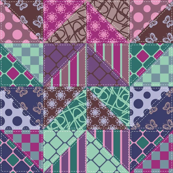 Fondo Patchwork Con Diferentes Patrones — Vector de stock