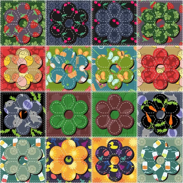 Fond Patchwork Avec Des Fleurs — Image vectorielle