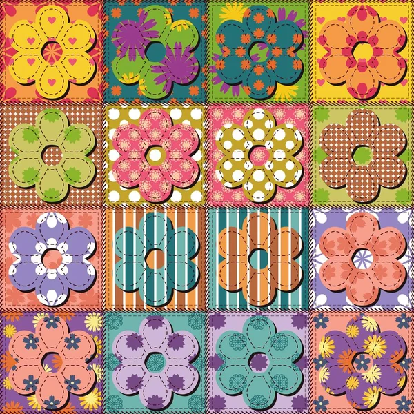 Fond Patchwork Avec Des Fleurs — Image vectorielle