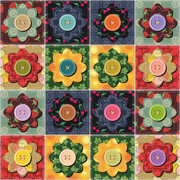 Patchwork Background Different Patterns Buttons — Stock Vector