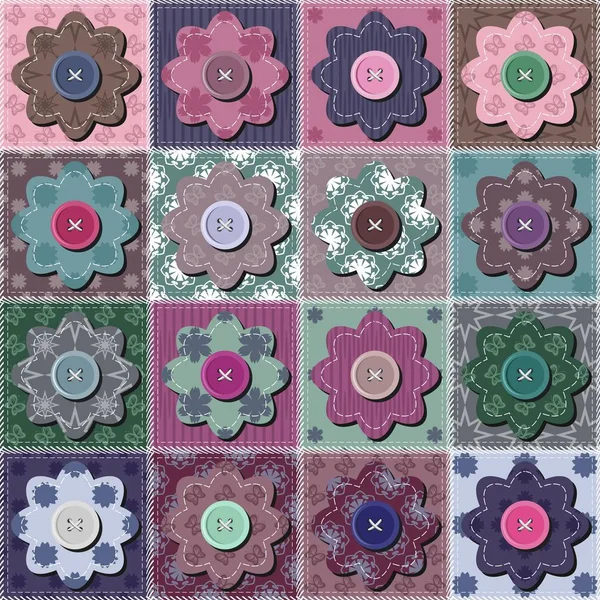 Fond Patchwork Avec Différents Motifs Boutons — Image vectorielle