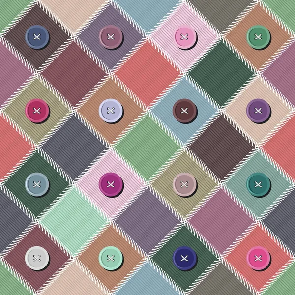 Fondo Patchwork Con Diferentes Patrones Botones — Vector de stock