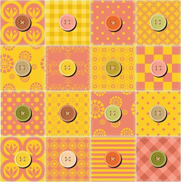 Fondo Patchwork Con Diferentes Patrones Botones — Vector de stock