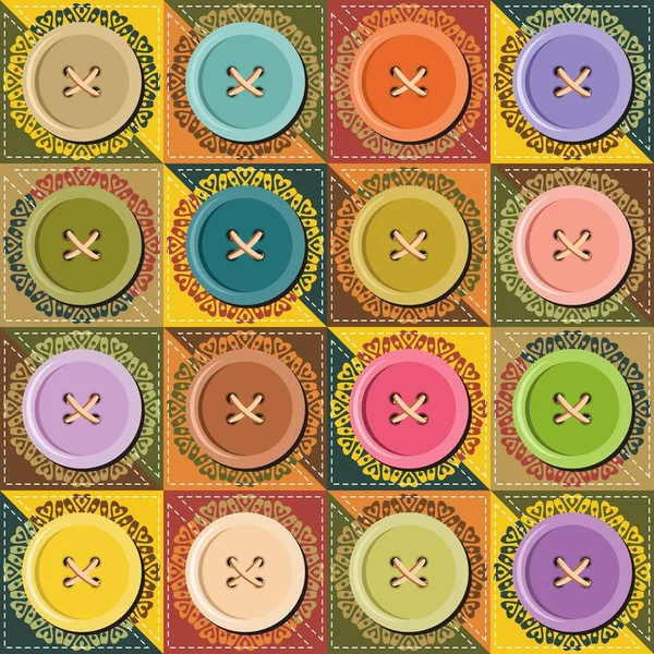 Patchwork Background Different Patterns Buttons — Stock Vector