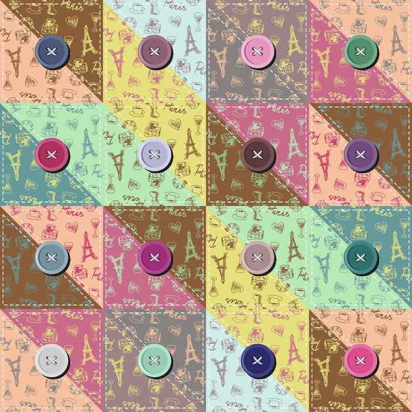 Patchwork Background Different Patterns Buttons — Stock Vector