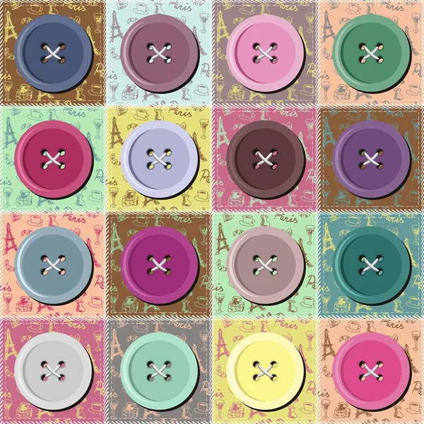 Patchwork Background Different Patterns Buttons — Stock Vector