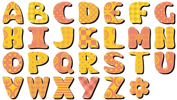 Alphabet Différent Scrapbook Textile Sur Fond Blanc — Image vectorielle