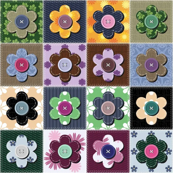 Patchwork Background Flowers Buttons — Stock Vector