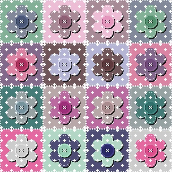 Patchwork Fond Avec Fleurs Boutons — Image vectorielle